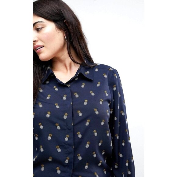 ASOS Brave Soul Pineapple-Print Button-Up Shirt in Navy - Picture 8 of 8